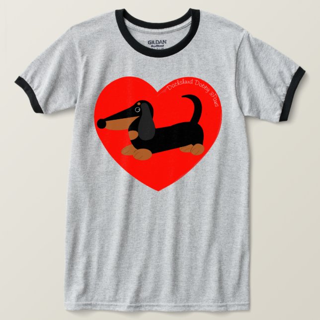 Camiseta Dachshund T-SHIRT Corazón Rojo (Anverso del diseño)
