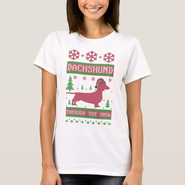 Camiseta Dachshund Through The Snow (Anverso)