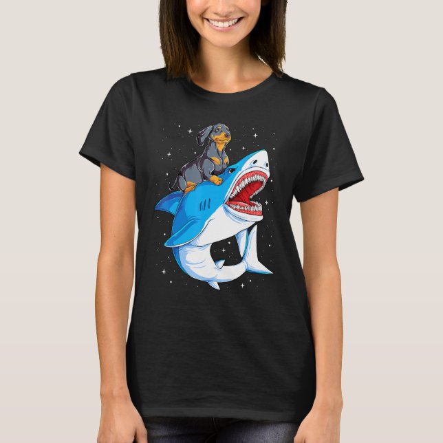 Camiseta Dachshund Tiburones Niños Hombres Galaxy Jawsome (Anverso)