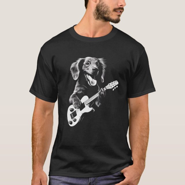 Camiseta Dachshund Tocando Guitarra Divertido Guitarra Perr (Anverso)