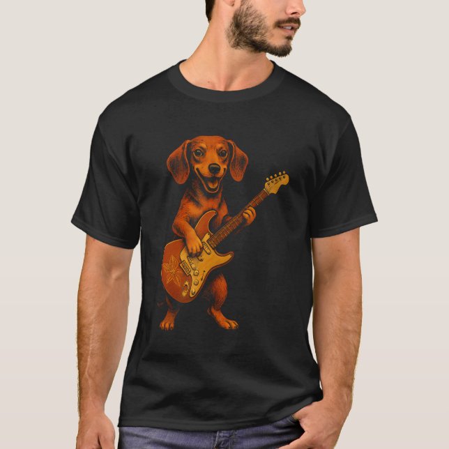 Camiseta Dachshund tocando guitarra eléctrica (Anverso)