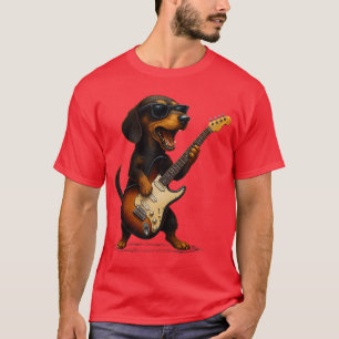 Camiseta Dachshund tocando guitarra música rock amante de l