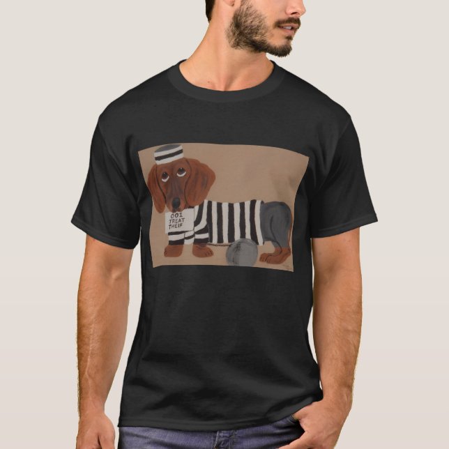 Camiseta  Dachshund Treat Thief Jailbird (Anverso)