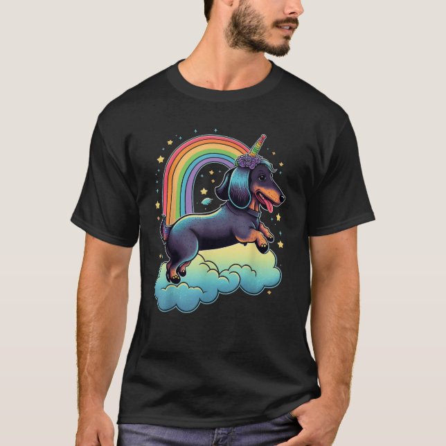 Camiseta Dachshund Unicorn sobre el unicornio arcoiris Dach (Anverso)