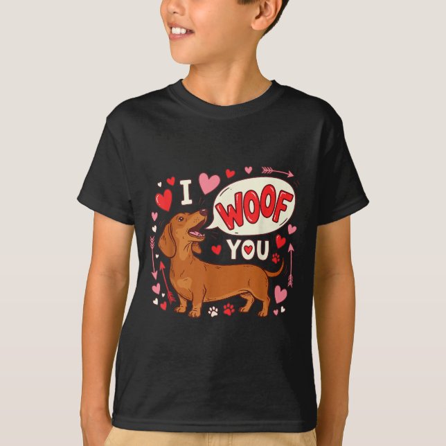 Camiseta Dachshund Valentines Day I Woof You Love Wiener Do (Anverso)