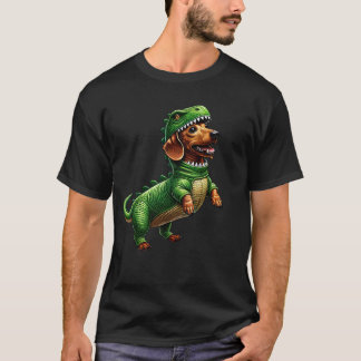 Camiseta Dachshund Wearing Dinosaur Outfit Funny Dog Lover