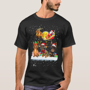 Camiseta Dachshund Weiner Reindeer Light Santa Riding Chris