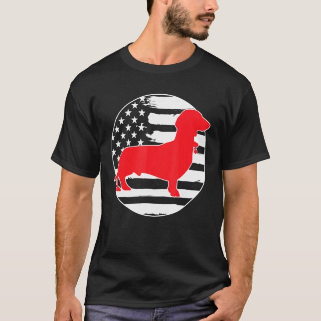 Camiseta Dachshund Wiener Bandera Estadounidense 4 De Julio (Anverso)