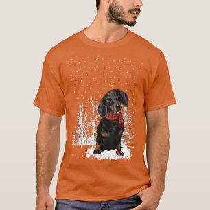 Camiseta Dachshund Winter Scarf  Dogs Tree Forest Snow Chri
