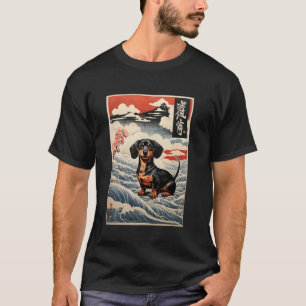 Camiseta Dachshund Xilografía - Flores de Cerezo, Montañas 