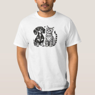 Camiseta Dachshund y el gato bengalí Valentine Love TSQ