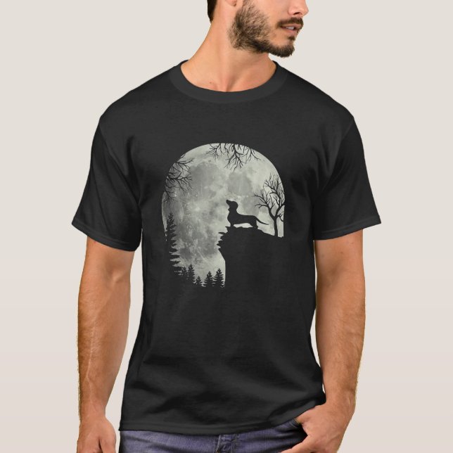 Camiseta Dachshund Y Moon Halloween Funny Dachshund Cute (Anverso)