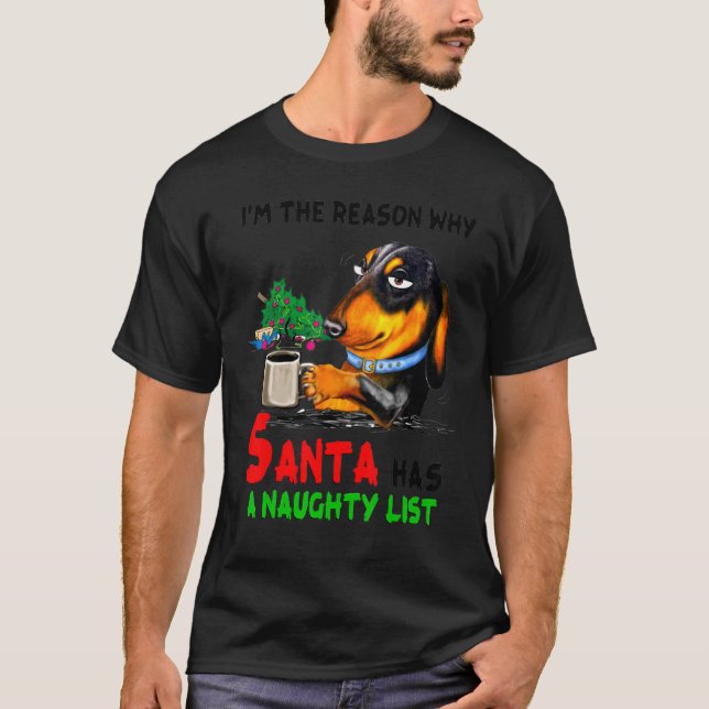 Camiseta Dachshund, yo soy la razón por la que Santa tiene  (Anverso)