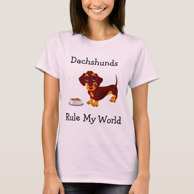 Camiseta Dachshunds gobiernan mi mundo Damas Ringer Tee Shi (Anverso)