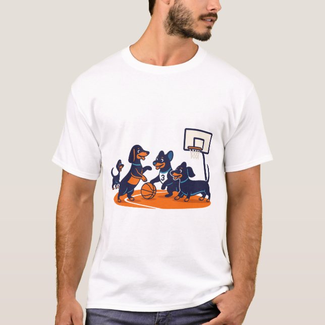 Camiseta Dachshunds playing Basket Ball (Anverso)