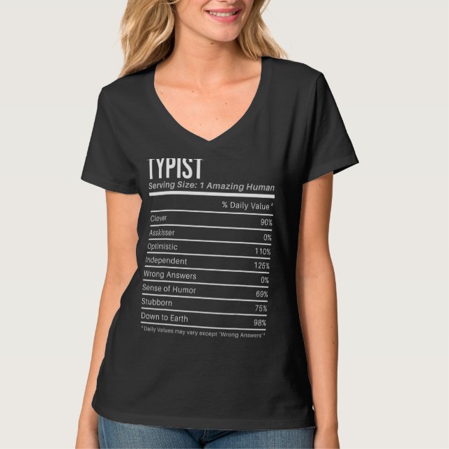 Camiseta dactilógrafo Valores Nutricionales  Datos de Nutri (Anverso)
