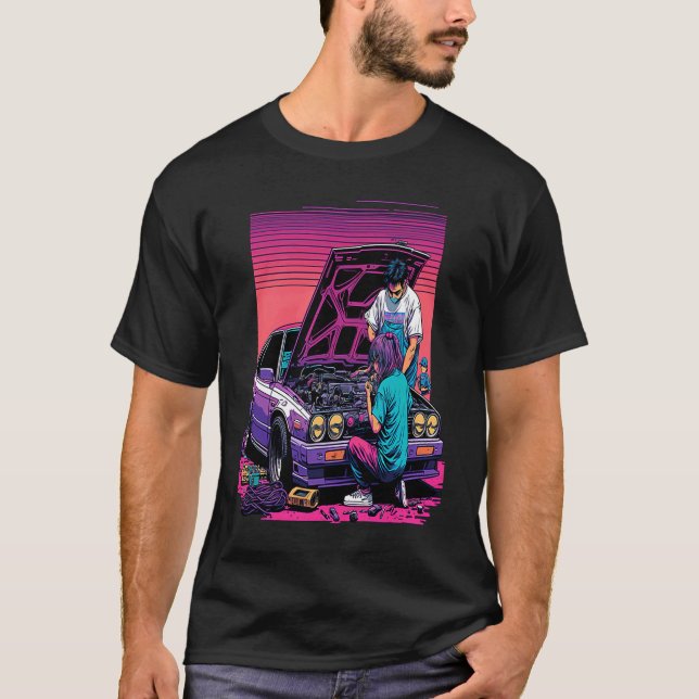 Camiseta Dad and Daughter Fixing Car Retro Pop Car Mechanic (Anverso)
