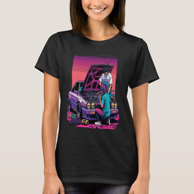 Camiseta Dad and Daughter Fixing Car Retro Pop Car Mechanic (Anverso)