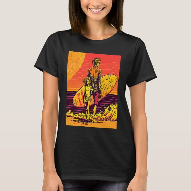 Camiseta Dad And Daughter Surfing Retro Pop Surfer Dad (Anverso)