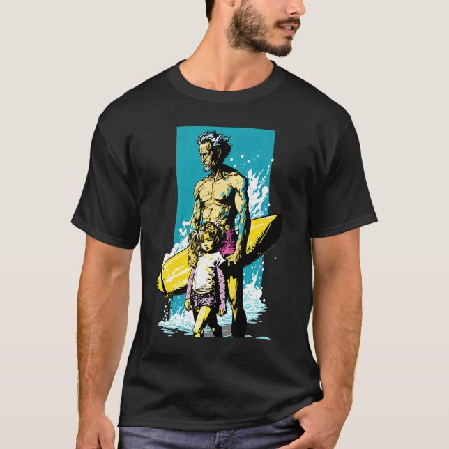 Camiseta Dad And Daughter Surfing Retro Pop Surfer Dad  1 (Anverso)