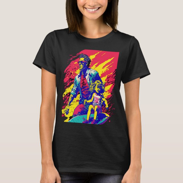Camiseta Dad And Daughter Surfing Retro Pop Surfer Dad  2 (Anverso)