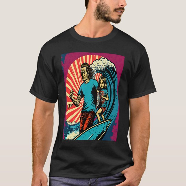 Camiseta Dad And Daughter Surfing Retro Pop Surfer Dad  3 (Anverso)