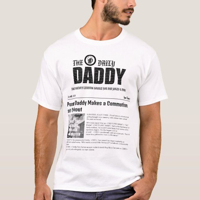 Camiseta 'Dad Daily News' , donde Punny Dads es noticia (Anverso)