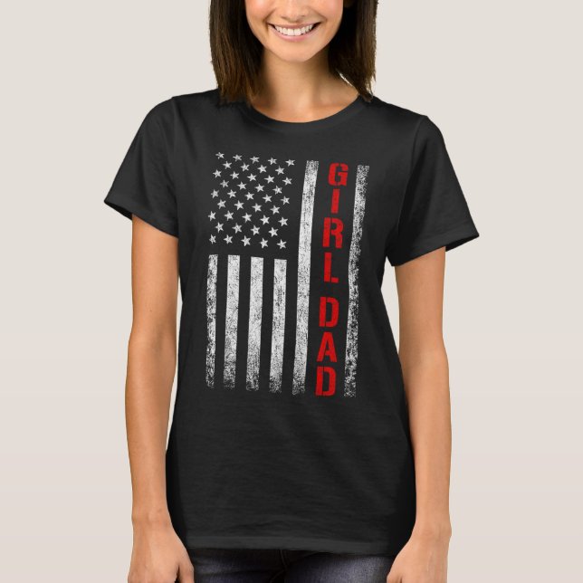 Camiseta Dad Daughter Dad Of Girls Usa Flag Father's Day  (Anverso)