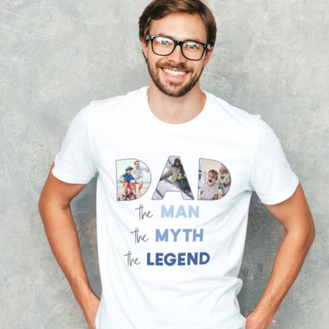 Camiseta DAD El Hombre Mito Leyenda Foto De Gradiente Azul (Easily personalize this DAD the Man tee with your photos for a unique Father's Day gift)