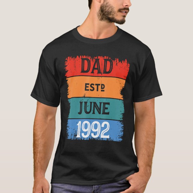 Camiseta Dad Est June 1992 Proud Papa Grandpa Best Daddy Le (Anverso)
