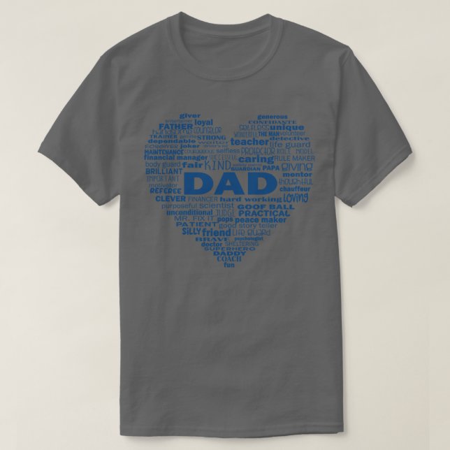 Camiseta Dad Heart Word Cloud Blue (Diseño del anverso)