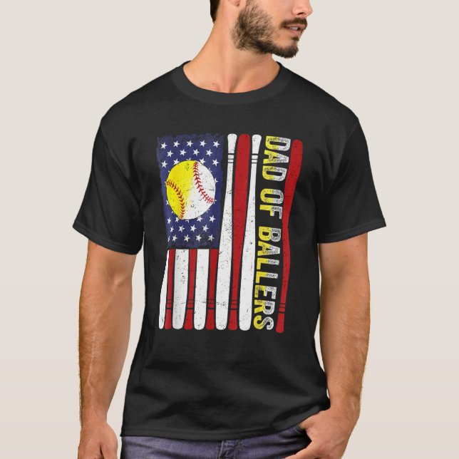 Camiseta Dad Of Ballers Baseball Softball American Flag Fat (Anverso)