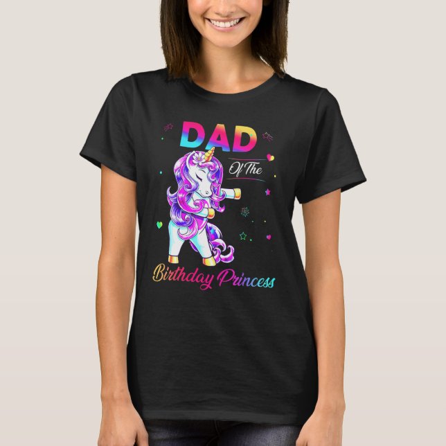 Camiseta Dad Of The Birthday Princess Flossing Unicorn Men  (Anverso)