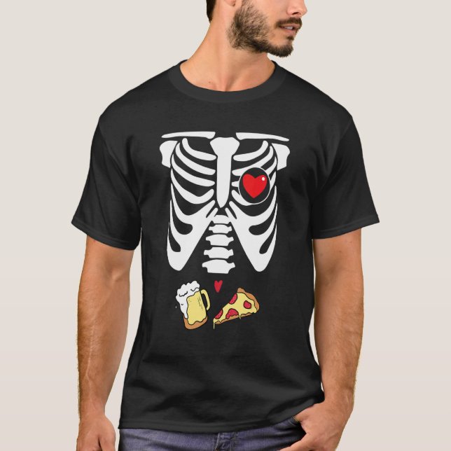 Camiseta Dad Skeleton Halloween Beer Pizza  Pregnancy Coupl (Anverso)