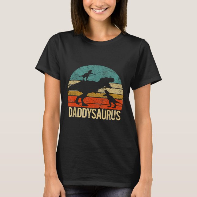 Camiseta Daddy Dinosaur Daddysaurus 2 Two Kids Christmas Gi (Anverso)