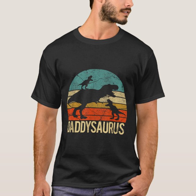 Camiseta Daddy Dinosaur Daddysaurus 2 Two Kids Christmas Gi (Anverso)