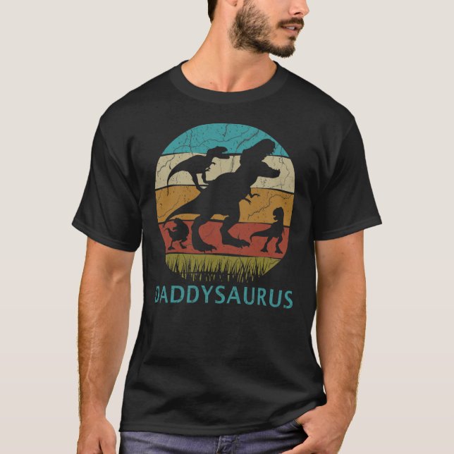 Camiseta Daddy Dinosaur DaddySaurus With 3 or 2 Kids Christ (Anverso)