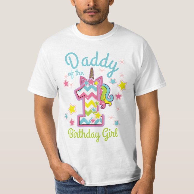 Camiseta Daddy of the First birthday Unicorn custom design (Anverso)