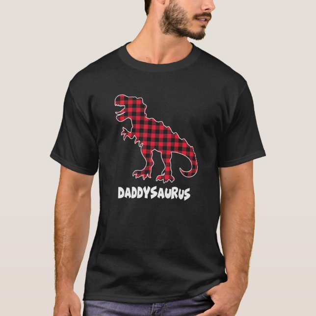 Camiseta Daddy Saurus Red Plaid Matanza Navidades familiare (Anverso)