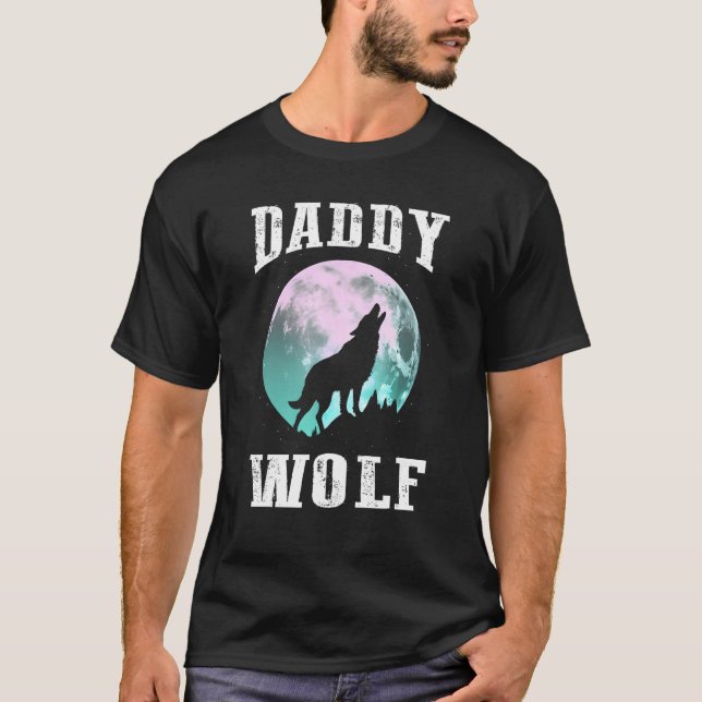 Camiseta Daddy Wolf For Fathers Day Dad Moon Wolves Graphic (Anverso)