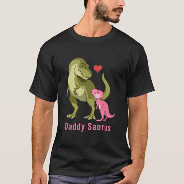 Camiseta DaddySaurus Green T-Rex & Blue Baby Boy Dinosaurs (Anverso)