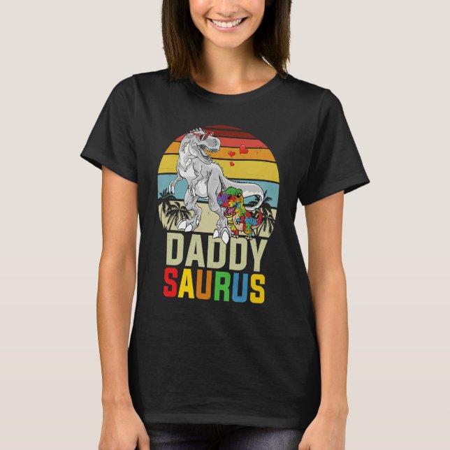 Camiseta Daddysaurus Rex Dinosaur Daddy Saurus Autism Aware (Anverso)