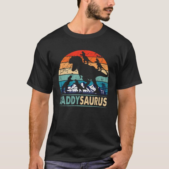 Camiseta Daddysaurus T Rex Daddy Dinosaur 4 niños D del pad (Anverso)