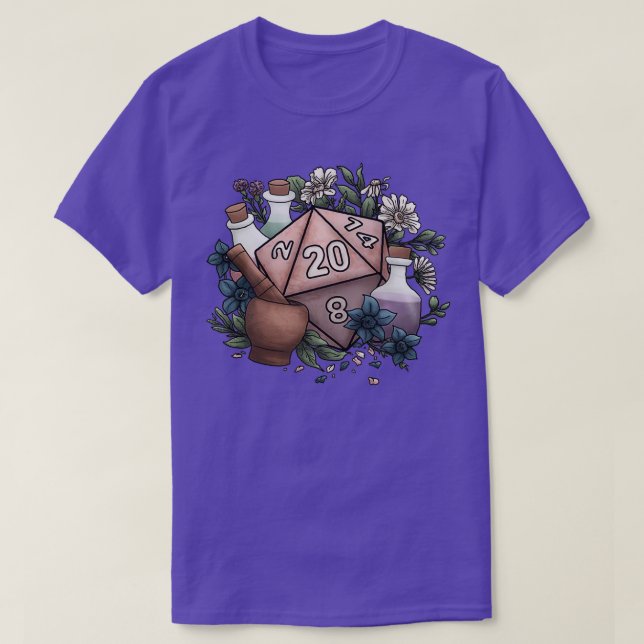 Camiseta Dados de juego RPG de tableta Alquimista D20 (Diseño del anverso)
