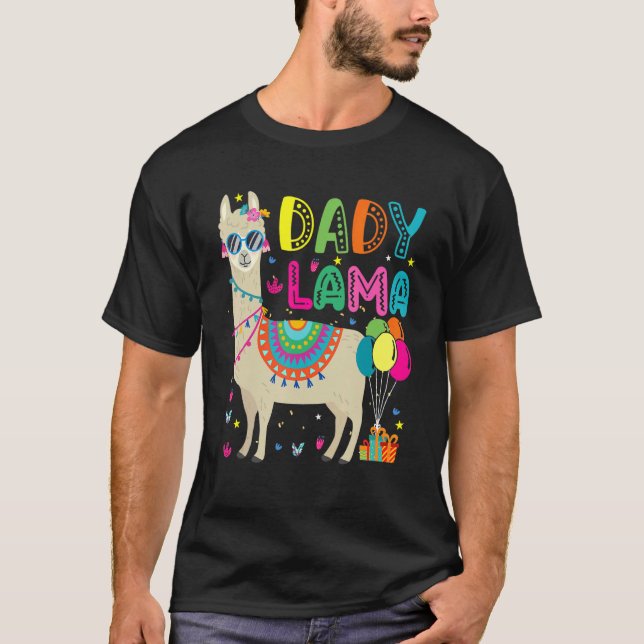 Camiseta Dady Llama Cumpleaños Globos gafas de sol Llama Ma (Anverso)