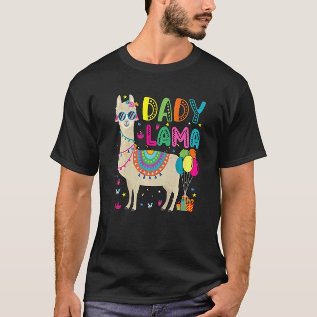 Camiseta Dady Llama Cumpleaños Globos gafas de sol Llama Ma (Anverso)