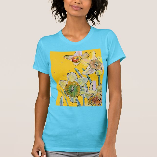 Camiseta Daffodil Diafódilo amarillo Flor acuarela floral (Anverso)