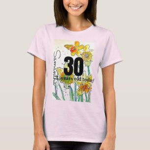 Camiseta Daffodil Flor acuarela Cumpleaños Treinta Años