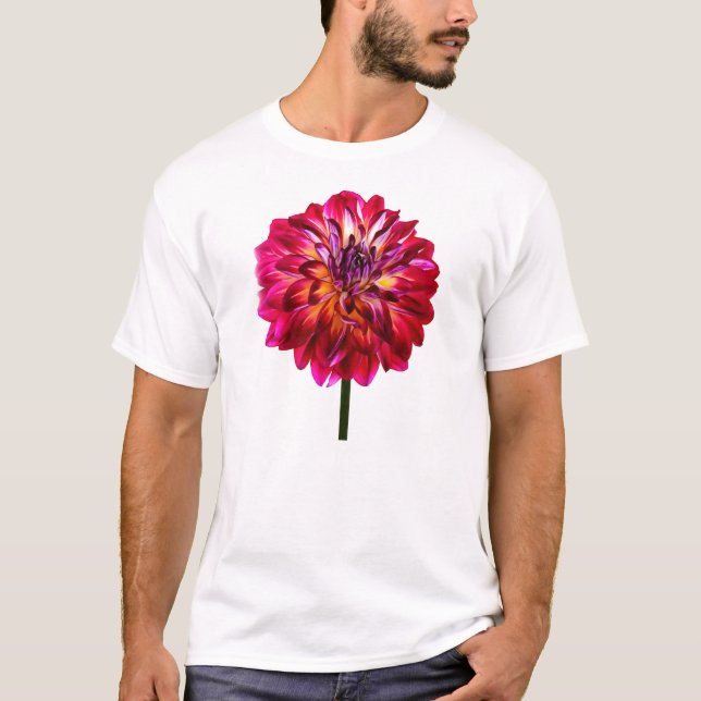 Camiseta Dahlia Roja Tintada De Amarillo (Anverso)