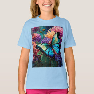 Camiseta Dahlias Y Mariposa Verde Irlandesa